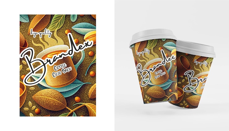 Vettore design creativo di tazze da caffè con illustrazioni personalizzate