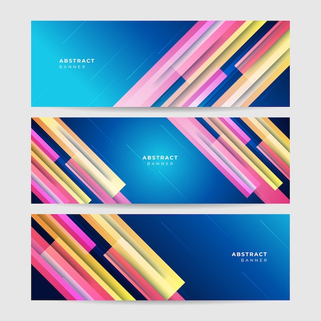 Design creativo moderno e colorato astratto banner web Banner design con triangolo quadrato cerchio mezzitoni e punti Modello di sfondo del modello di banner di progettazione grafica astratta vettoriale