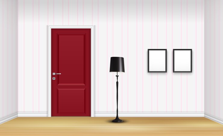 Vettore design degli interni con porta rossa