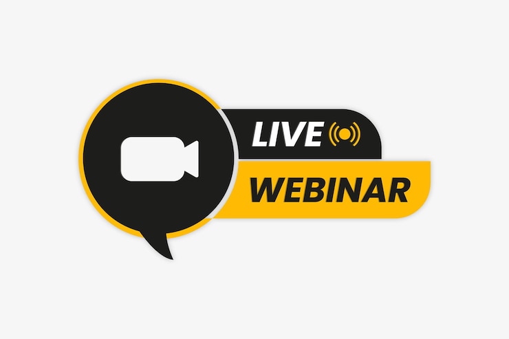 Vettore design dei pulsanti del webinar dal vivo con video e icona a forma di bolla.