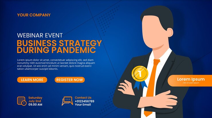 Vettore design del banner per webinar con sfondo moderno e posto per una foto di un relatore