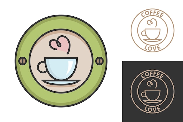 Design del colore del logo del caffè per coffeeshop o bar. Segno di vettore di caffè espresso o cappuccino. Logotipo creativo, icona della linea trendy, simbolo del fagiolo.