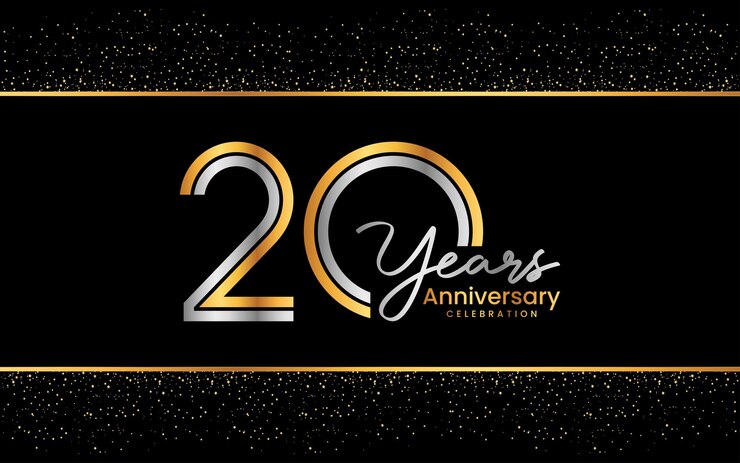 Vettore design del logo del 20° anniversario con concetto a doppia linea logo vector template