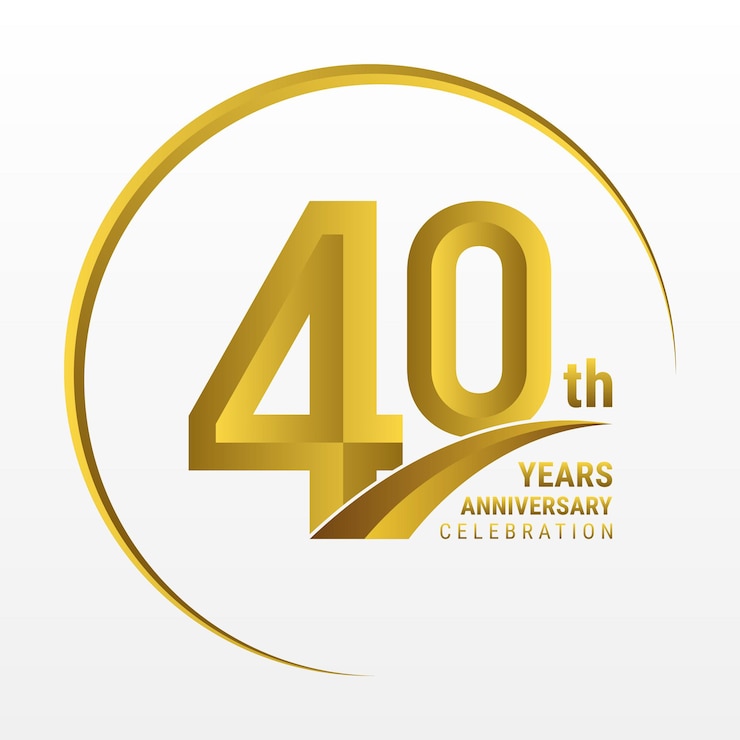 Vettore design del logo del 40° anniversario con colore dorato e modello vettoriale del logo dell'anello