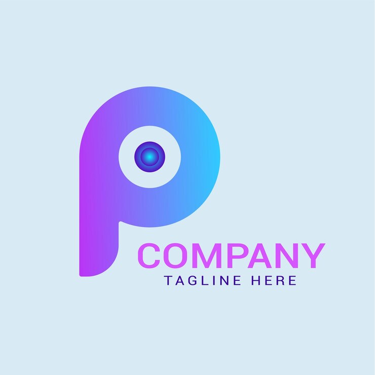 Design del logo del carattere P minimo con colori sfumati.