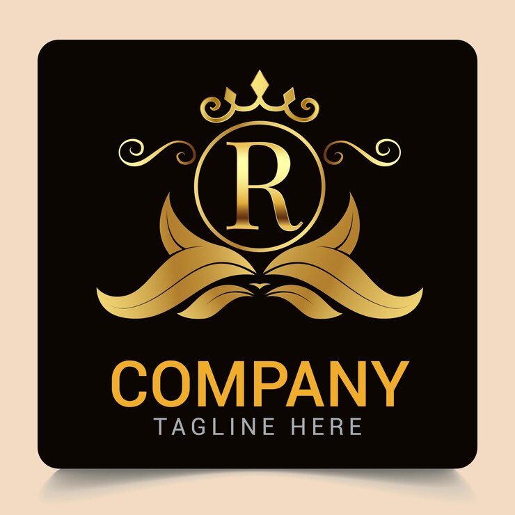 Design del logo del carattere R di lusso con sfondo nero.