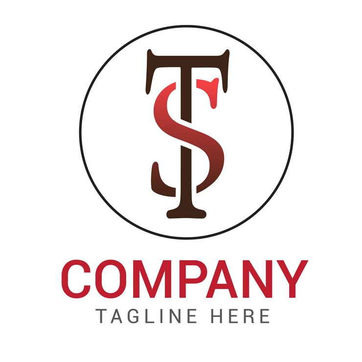 Design del logo del carattere TS minimo con colori neri e sfumati.