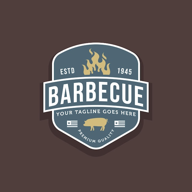 Design del logo del distintivo del barbecue di maiale retrò vintage