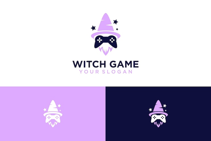 Vettore design del logo del mago con gioco e magia
