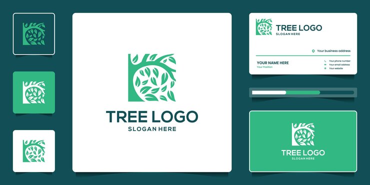 Design del logo dell'albero della vita con biglietto da visita