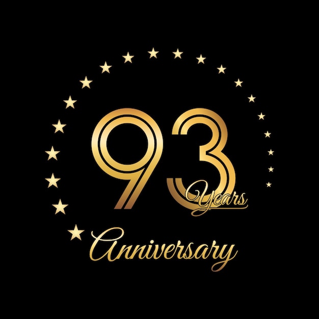 Design del logo dell'anniversario di 93 anni con colore dorato Modello vettoriale del logo Line Art in stile scrittura a mano