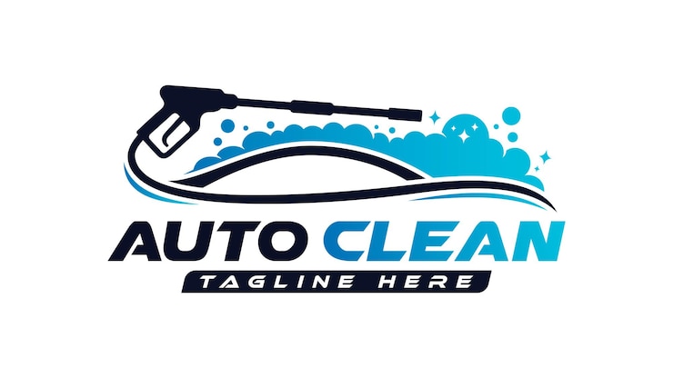Vettore design del logo dell'autolavaggio con lavaggio a pressione
