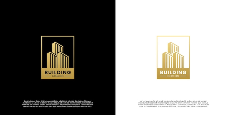 Design del logo dell'edificio moderno con colore dorato