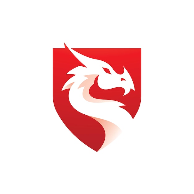 Design del logo dell'emblema del serpente drago con spazio negativo Icona vettore scudo drago moderno