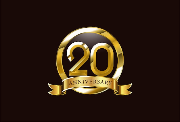 Design del logo della celebrazione dell'anniversario di 20 anni con stile cerchio dorato