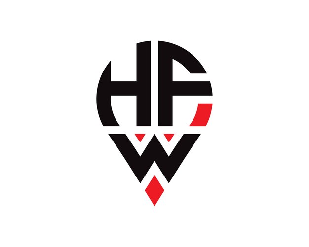 Design del logo della forma della posizione della lettera HFW Design semplice del logo della posizione della lettera HFW