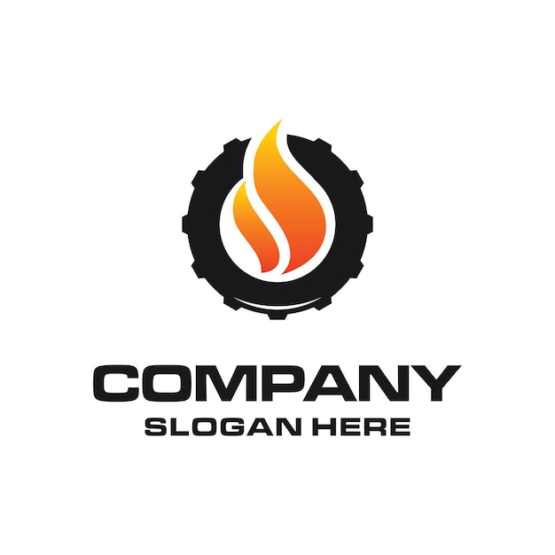 Design del logo della Gear with with Fire Flame for Burn Gas Oil Company