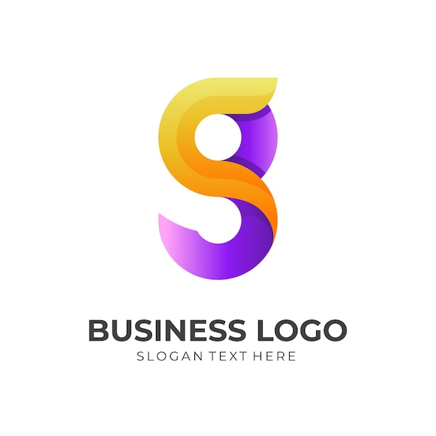 Design del logo della lettera g con stile di colore viola e giallo 3d