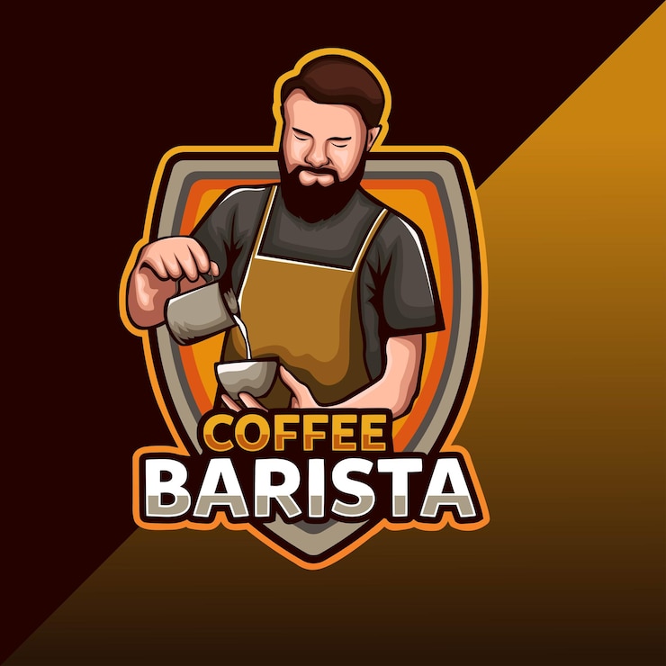 Design del logo della mascotte della caffetteria del barista
