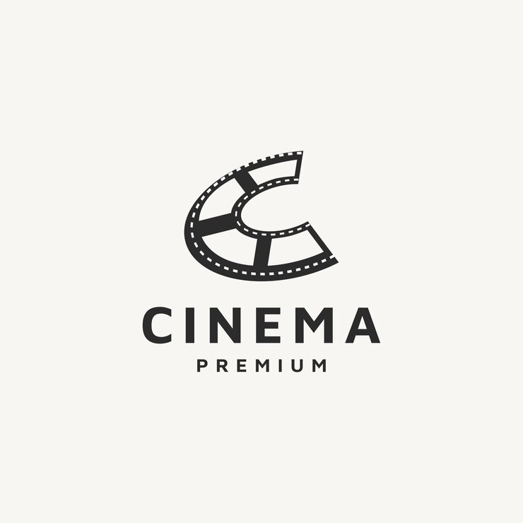 Design del logo della produzione cinematografica con la lettera iniziale C e l'icona della pellicola per il cinema o l'iniziale creativa 2