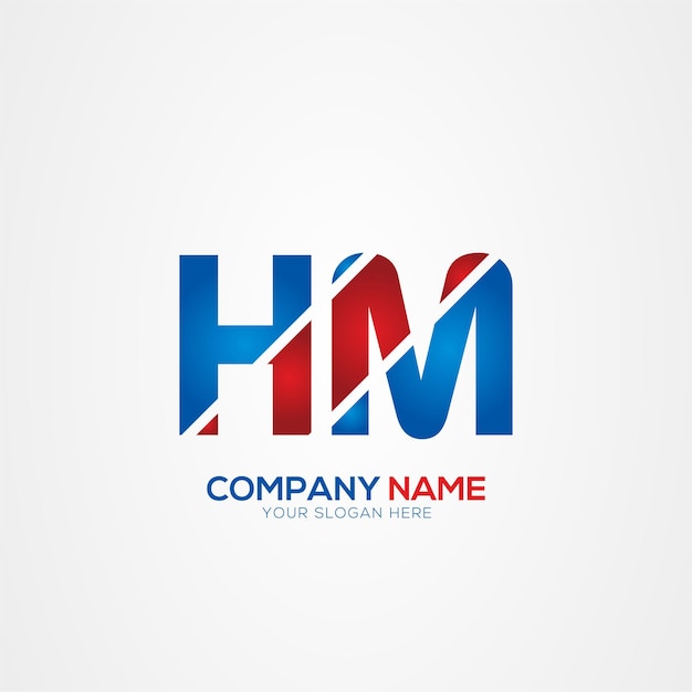 Design del logo di HM Creative Modern Letters Elemento rosso e blu