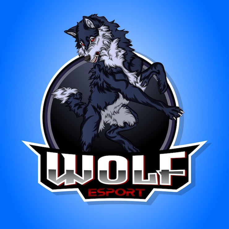 Vettore design del logo esport della mascotte dei lupi