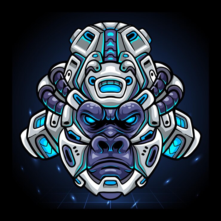 Vettore design del logo esport della mascotte del robot della testa di gorilla