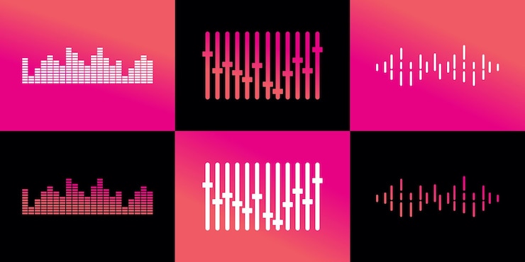 Vettore design del logo musicale concetto unico con equalizzatore premium vector