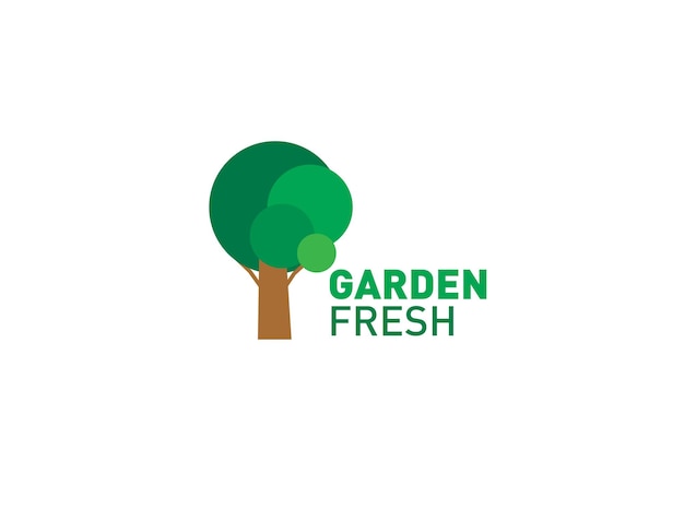 Design del logo vettoriale dell'azienda Garden Fresh Illustrazione del logo vettoriale dell'albero verde