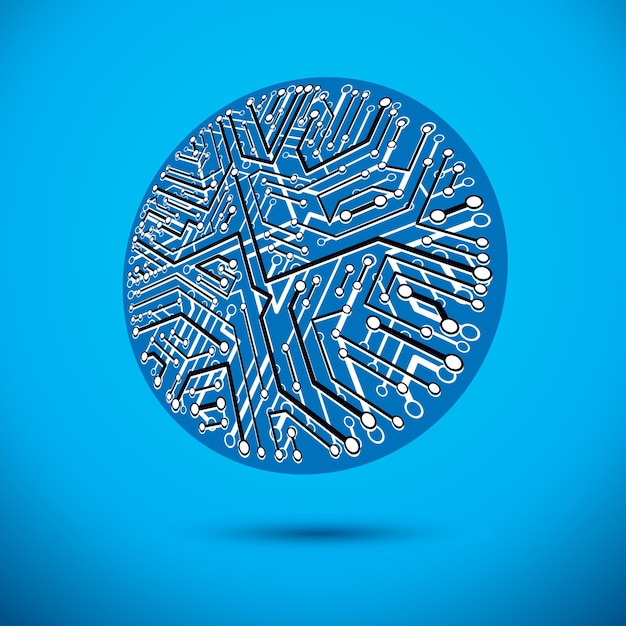 Design del microchip vettoriale, cpu. Elemento di tecnologia della comunicazione dell'informazione, circuito stampato di forma rotonda.