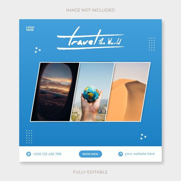 Design del modello di annunci sui social media di viaggio