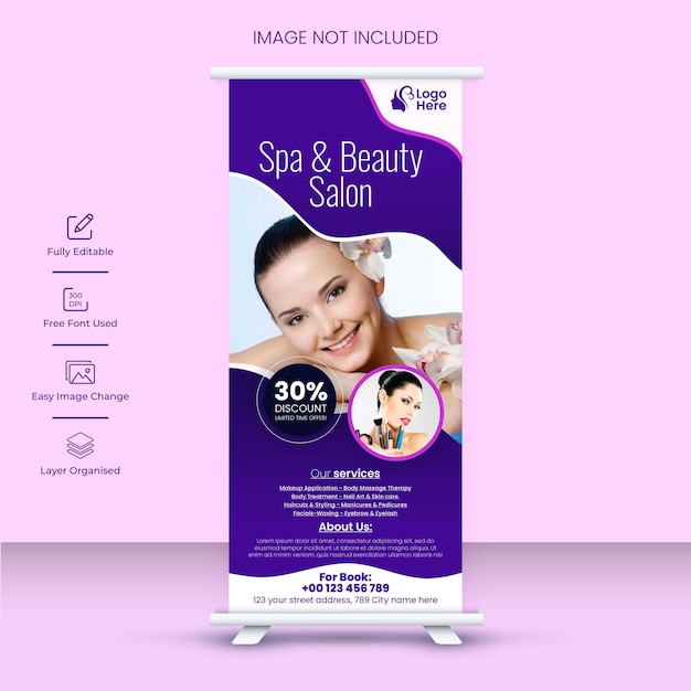 Design del modello di banner con stampa verticale banner roll up salone spa