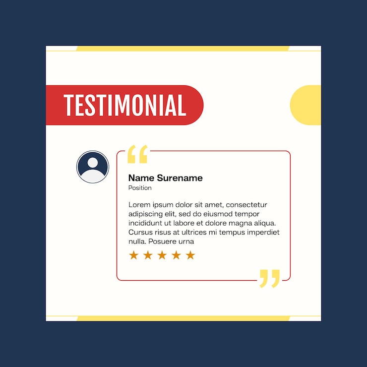 Vettore design del modello di recensione di testimonianze con commento di valutazione a stelle