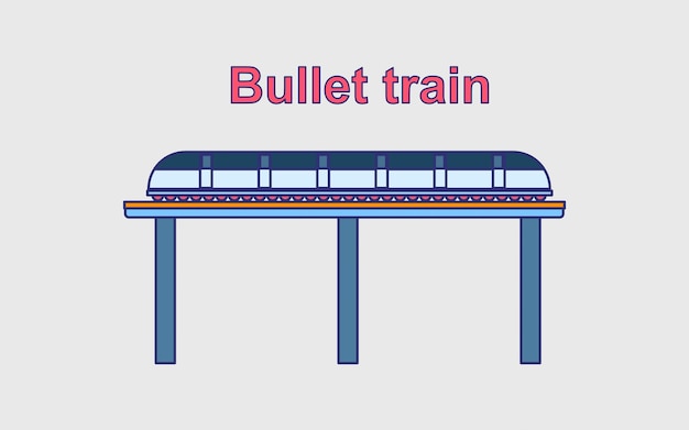 Design del treno proiettile sopra l'illustrazione vettoriale piatta del ponte