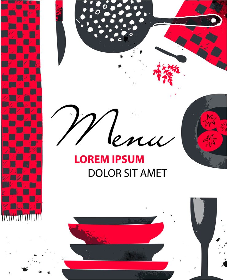 Vettore design del volantino dell'opuscolo di catering vettoriale cucina artistica disegnata a mano