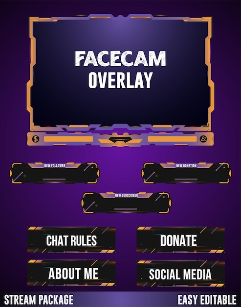 Design dell'elemento del pannello di avviso facecam in diretta streaming