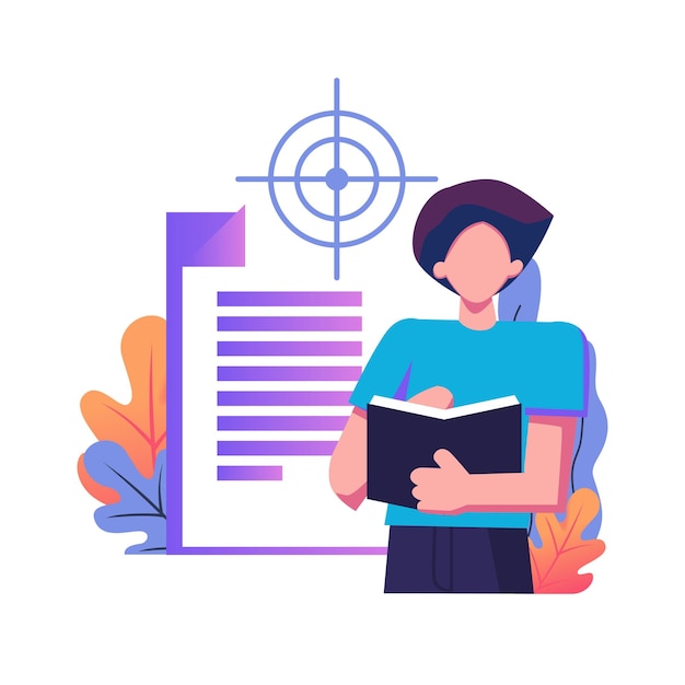 Design dell'illustrazione in stile piatto del documento di visione e ambito
