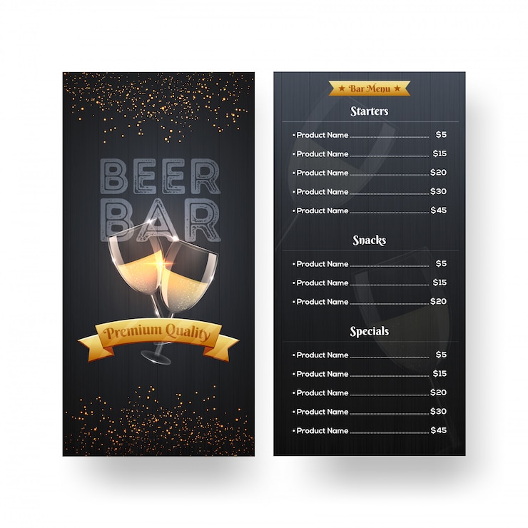 Vettore design della carta menu birra pub
