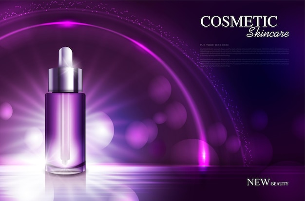 Design della confezione della bottiglia del poster del prodotto cosmetico con crema idratante o sfondo scintillante liquido