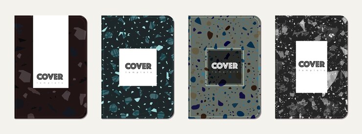 Vettore design della copertina del quaderno terrazzo sfondo astratto fatto di pietre naturali granito quarzo e marmo