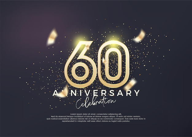 Design della linea d'oro per la celebrazione del 60° anniversario Vettore Premium