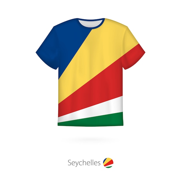 Design della maglietta con la bandiera delle Seychelles Modello vettoriale della maglietta