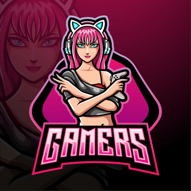 Design della mascotte del logo esport del giocatore femminile