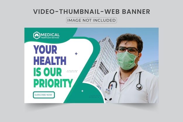 Design della miniatura del video di YouTube per l'assistenza sanitaria medica
