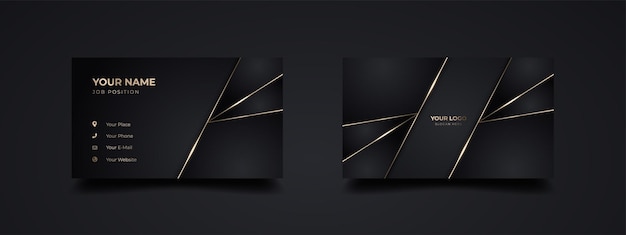 Design di biglietto da visita nero scuro lussuoso ed elegante con modello di stampa minimalista in stile oro