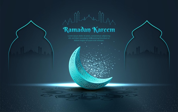 design di biglietto di auguri islamico di ramadan con bellissima mezzaluna blu