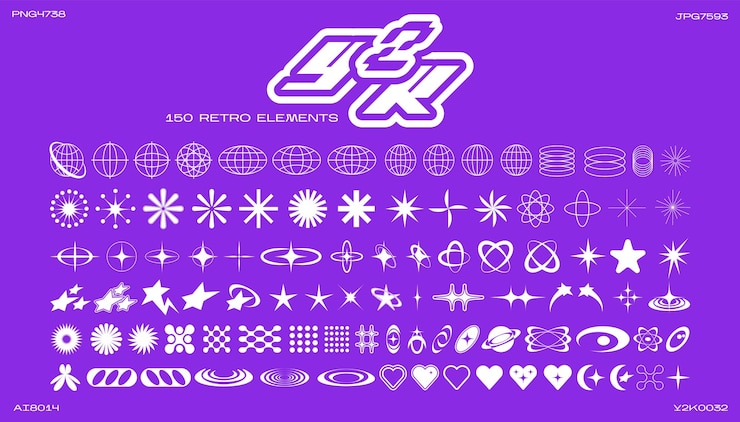 Vettore design di elementi futuristici retrò y2k raccolta di oggetti e simboli geometrici grafici astratti