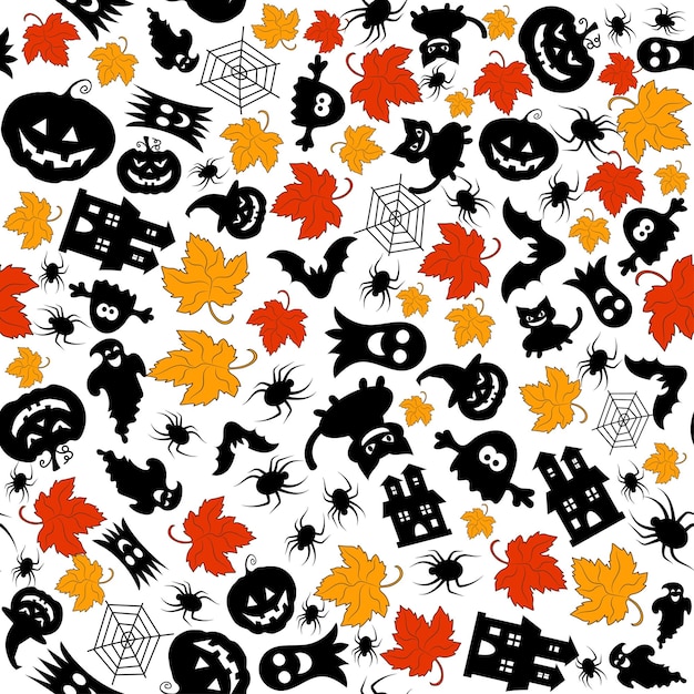 Design di Halloween Simboli di Halloween zucca ragno fantasma in stile cartone animato Illustrazione vettoriale