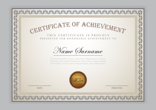 Design di lusso modello certificato con elemento di testo, diploma