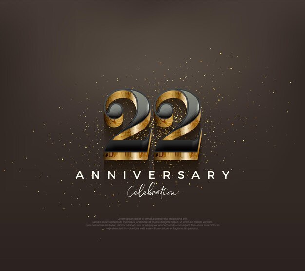 Design di lusso per il 22° anniversario con numeri classici su uno sfondo nero sfondo vettoriale premium per saluti e celebrazioni